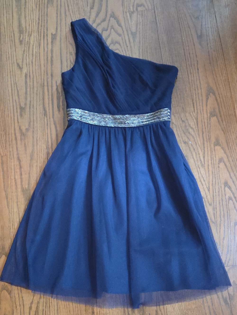 MAX & CLEO Briana Deep Navy  One Shoulder Mesh Cocktail Dress- Size 6